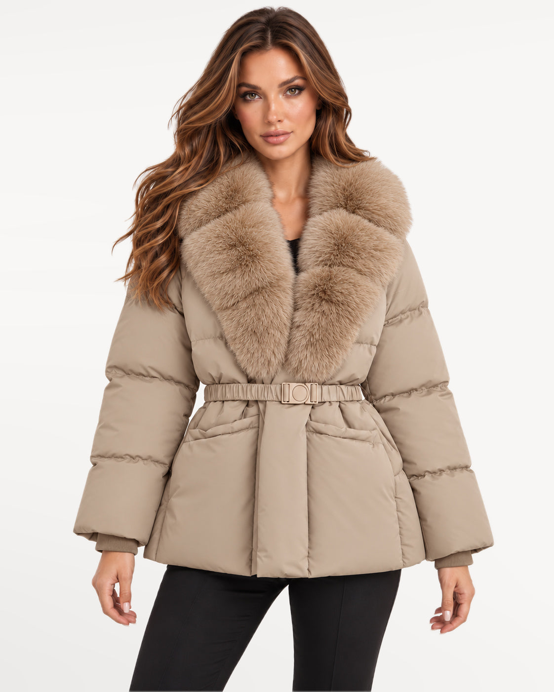 Vivienne Puffer in Khaki – studio pose | SKU: SOR-VIV-KHA-XS,SOR-VIV-KHA-S,SOR-VIV-KHA-M,SOR-VIV-KHA-L,SOR-VIV-KHA-XL