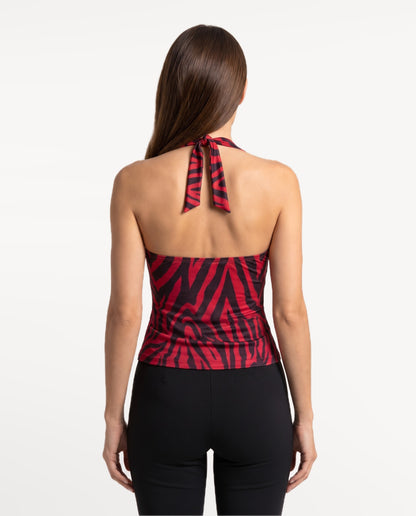 Zebra Halter Top in Red — back view | SKU: SOR-ZEBRA-RED-XS,SOR-ZEBRA-RED-S,SOR-ZEBRA-RED-M,SOR-ZEBRA-RED-L,SOR-ZEBRA-RED-XL